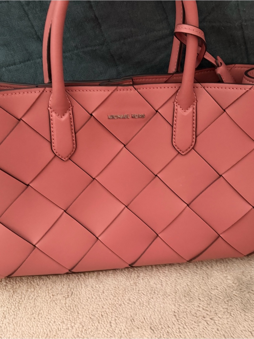 Michael Kors Coral Pink Woven Leather Tote